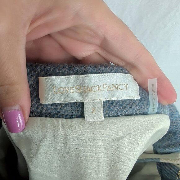 Love Shack Fancy Skirt 2 X Small Blue Tan Mini Knit Orson Wool - Picture 6 of 7